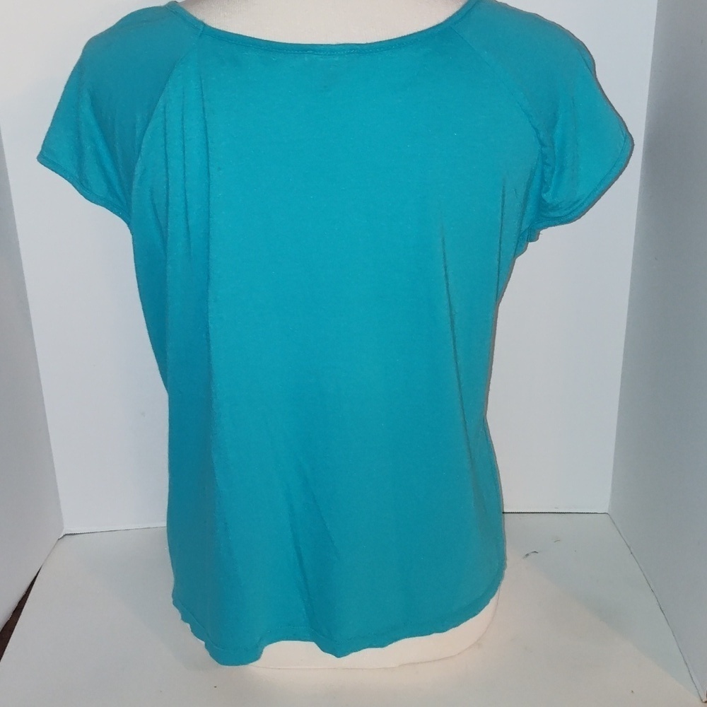 Talbots Blue Turquoise Large Shirt With Ruffle Neck - Picture 2 of 9